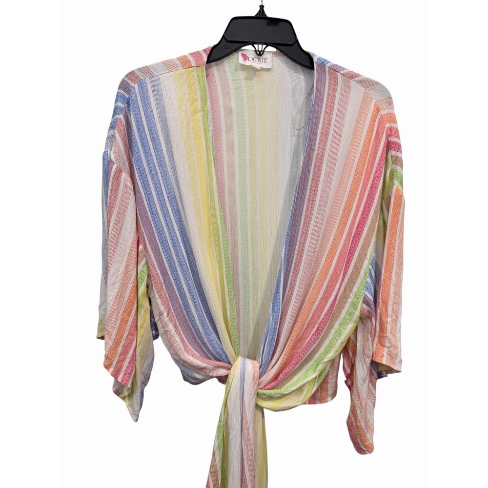 L'ATISTE by Amy Tunic Shirt Plus Size 1X Rainbow Flowy Resortwear Cover #A13-2